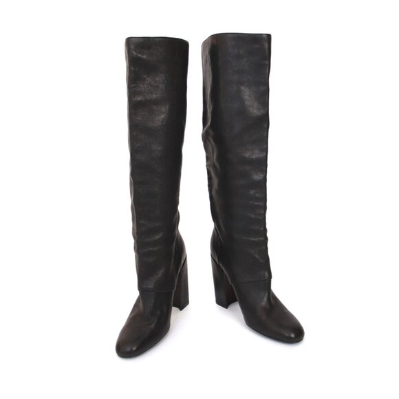 Yves Saint Laurent Black Leather Tall Boots Size 7 - Picture 1 of 11